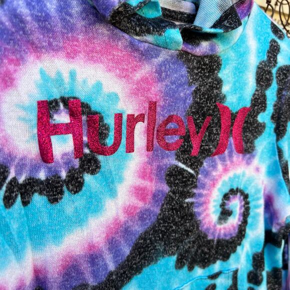Hurley Youth Purple Pink Black Tie Dye Lightweight Hoodie Sweatshirt LARGE - Picture 2 of 4